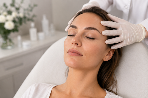 Professionele huidanalyse en cosmetische gezichtsbehandeling in een moderne kliniek