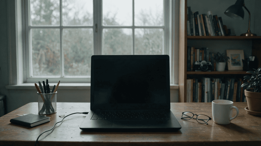 Een laptop met een zwart scherm