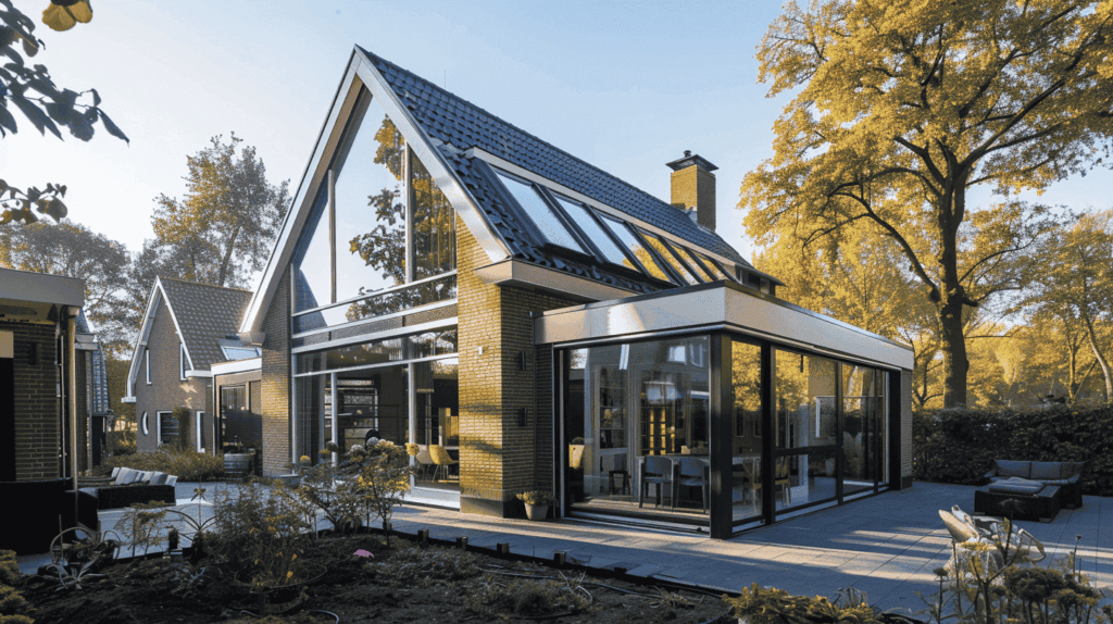 aanbouw met glazen pui en dakkapel als extra leefruimte aan een huis